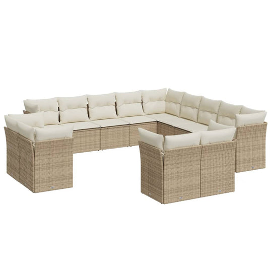 13 Piece Garden Sofa Set with Cushions Poly Rattan in a stylish layout for outdoor relaxation.
