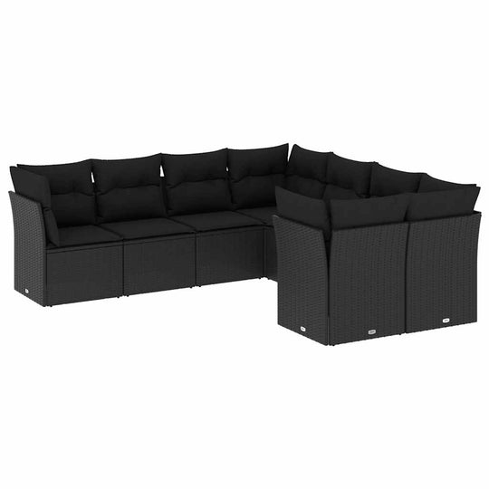 8 Piece Garden Sofa Set with Cushions Poly Rattan in black, perfect for outdoor relaxation and entertainment.