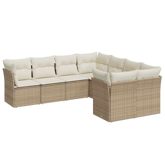 8 Piece Garden Sofa Set with Cushions Poly Rattan, outdoor seating with plush cushions for comfort and style.