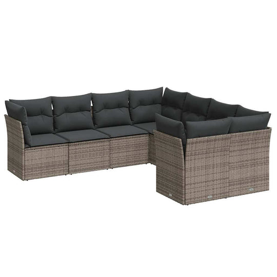 8 Piece Garden Sofa Set with Cushions Poly Rattan furniture, ideal for outdoor relaxation and gatherings.
