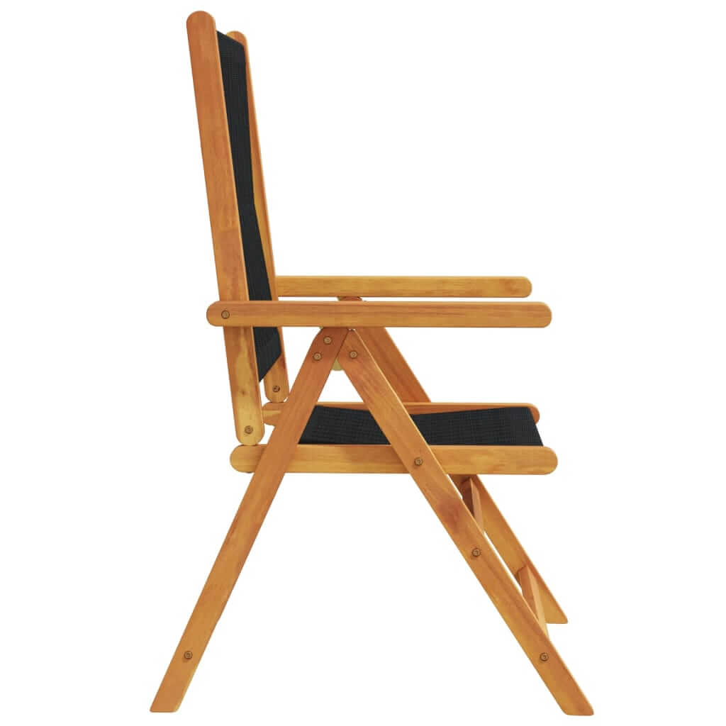 Reclining garden chair side view showcasing solid acacia wood frame and comfortable design, perfect for outdoor lounging.