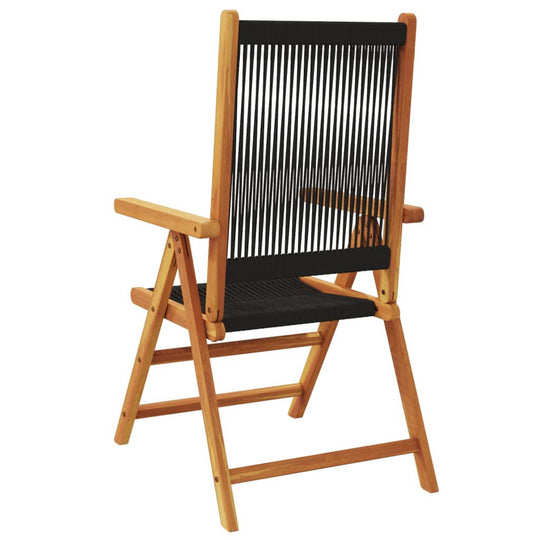 Reclining garden chair made of solid acacia wood with black fabric, perfect for outdoor lounging and furniture.