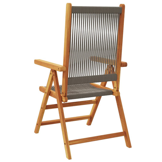 Reclining garden chair made of solid acacia wood with grey rope seating, perfect for outdoor lounging and durable furniture.