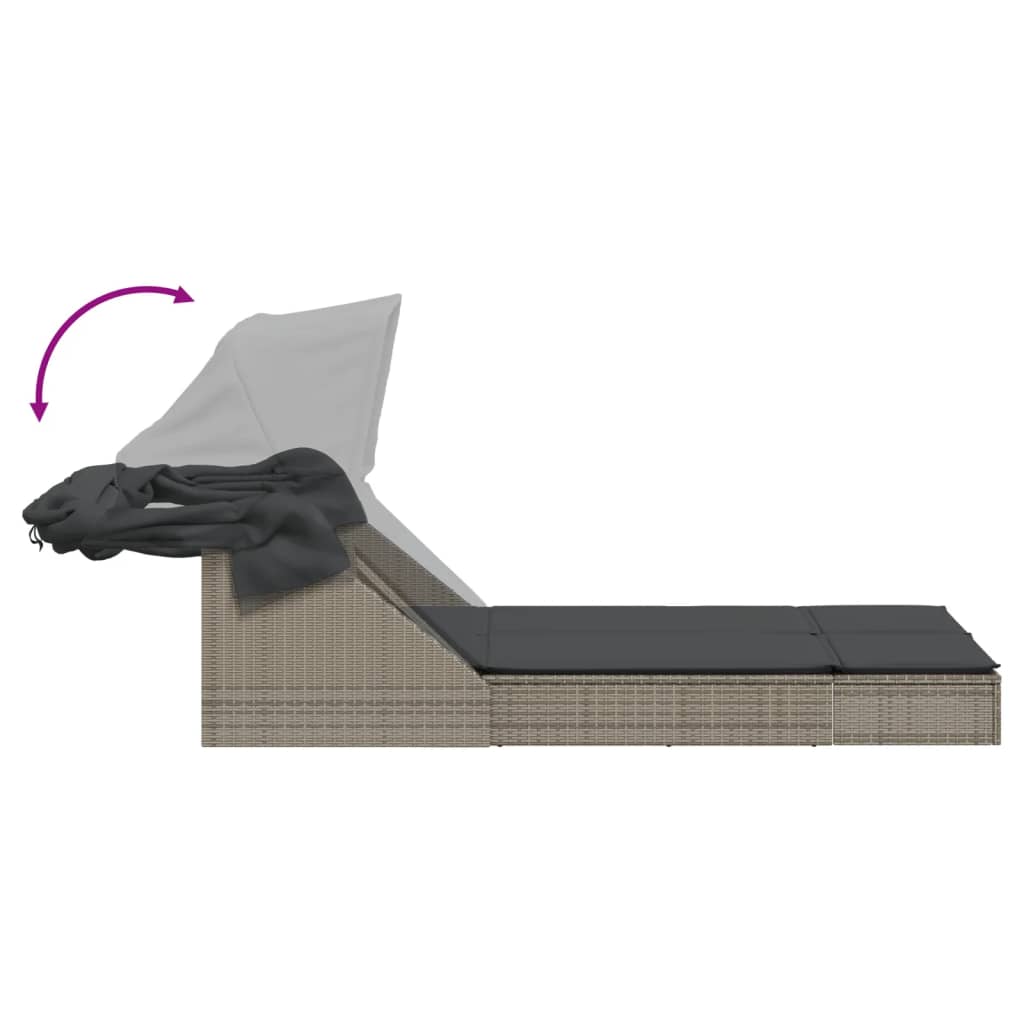 كرسي استرخاء مزدوج مع مظلة ووسائد من البولي راتان