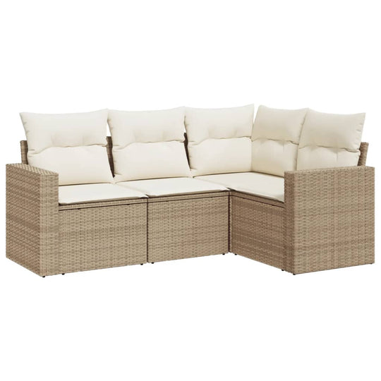 4 Piece Garden Sofa Set with Cushions Poly Rattan in stylish design, featuring soft cushions for outdoor comfort.