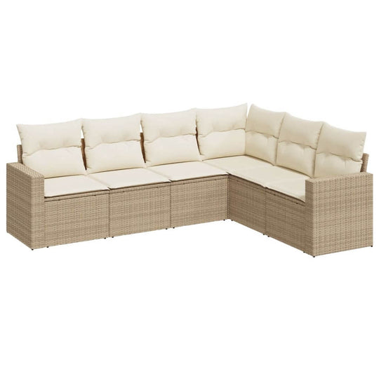 6 Piece Garden Sofa Set with Cushions Poly Rattan in a stylish L-shape design for outdoor relaxation.