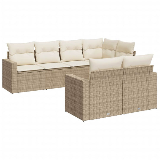 7 Piece Garden Sofa Set with Cushions Poly Rattan in beige color, perfect for outdoor relaxation.