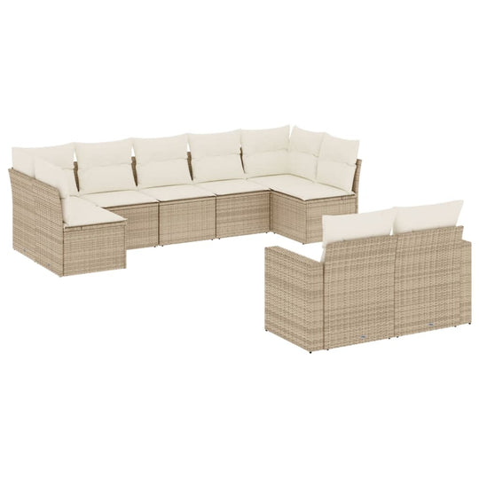 9 Piece Garden Sofa Set with Cushions Poly Rattan in a stylish layout with cream cushions for outdoor relaxation.