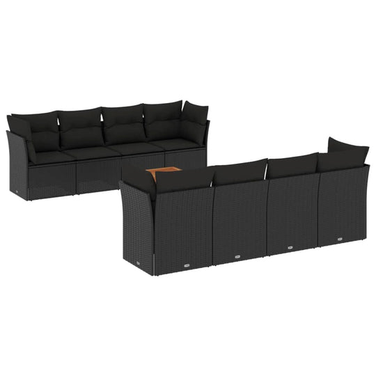 9 Piece Garden Sofa Set with Cushions Poly Rattan in black, featuring a comfortable, modern design for outdoor relaxation.