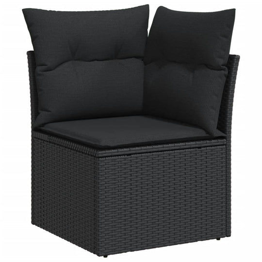8 Piece Garden Sofa Set with Cushions  Poly Rattan corner chair with cushions in black.