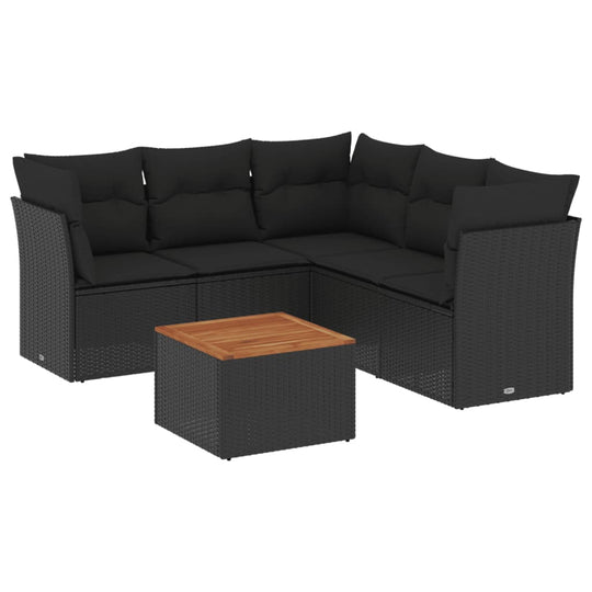 6 Piece Garden Sofa Set with Cushions Poly Rattan in a stylish black design with a wooden table.