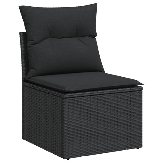 6 Piece Garden Sofa Set with Cushions Poly Rattan corner chair with black cushion, perfect for outdoor relaxation.