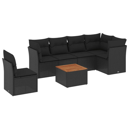 7 Piece Garden Sofa Set with Cushions Poly Rattan in a stylish black design, perfect for outdoor relaxation.