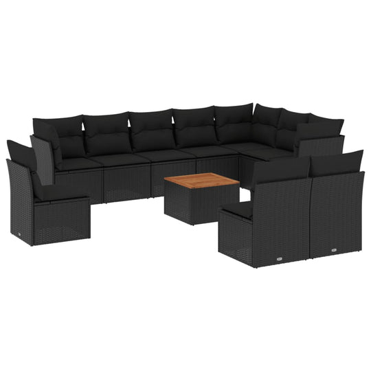 11 Piece Garden Sofa Set with Cushions Poly Rattan, ideal for patios and backyards, featuring durable synthetic material and comfortable seating.