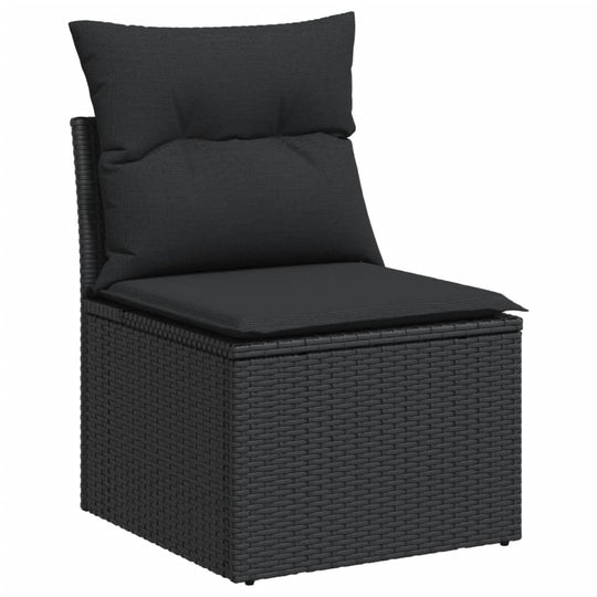 Single chair from 11 Piece Garden Sofa Set with Cushions Poly Rattan in black