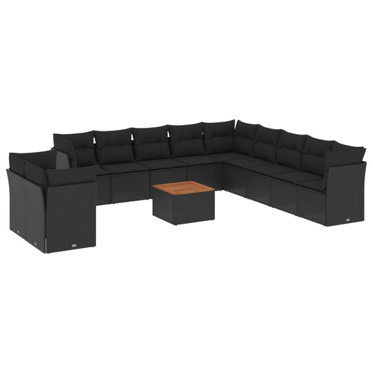 12 Piece Garden Sofa Set with Cushions Poly Rattan in a modern design for outdoor relaxation.