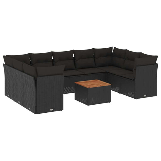 10 Piece Garden Sofa Set with Cushions  Poly Rattan includes corner seating and a coffee table.