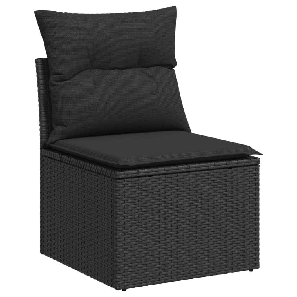 10 Piece Garden Sofa Set with Cushions Poly Rattan outdoor chair with soft black cushions.