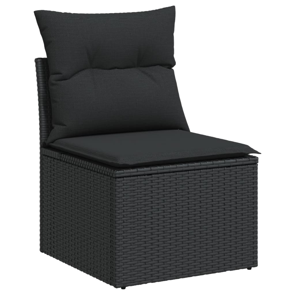10 Piece Garden Sofa Set with Cushions Poly Rattan single chair with black cushions, perfect for outdoor relaxation.