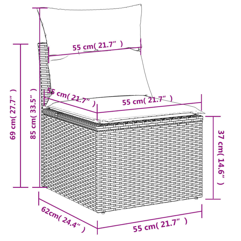 Dimensions of 13 Piece Garden Sofa Set with Cushions Poly Rattan, showing measurements for optimal outdoor comfort.