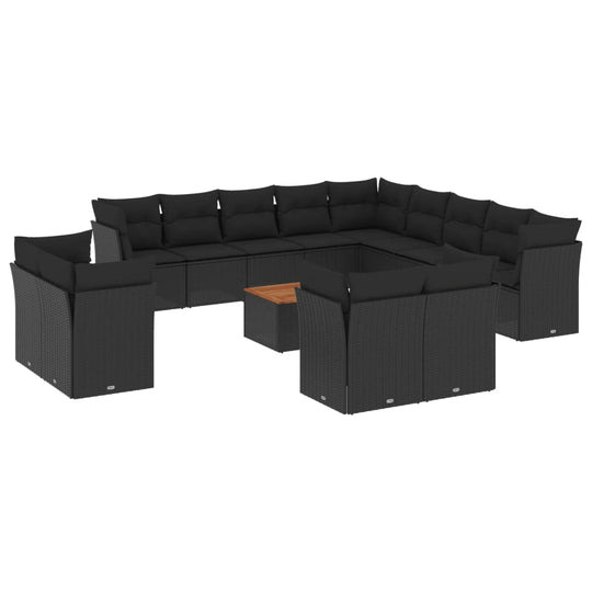 14 Piece Garden Sofa Set with Cushions Poly Rattan in stylish black design, perfect for outdoor relaxation and gatherings.
