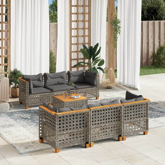 7 Piece Garden Sofa Set with Grey Cushions in Outdoor Setting, Perfect for Relaxing and Entertaining in Style.