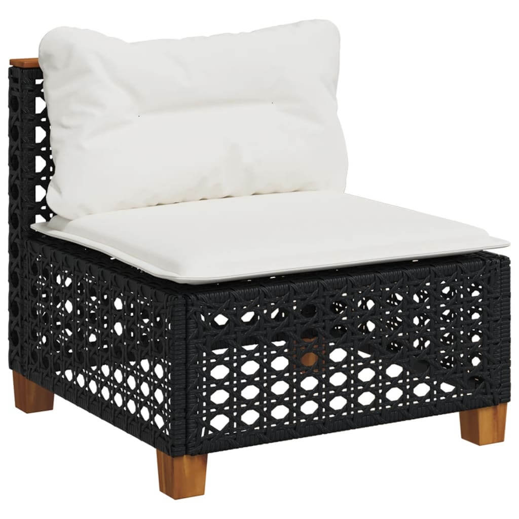 Comfortable black poly rattan garden lounge chair with white cushion for outdoor relaxation and style.