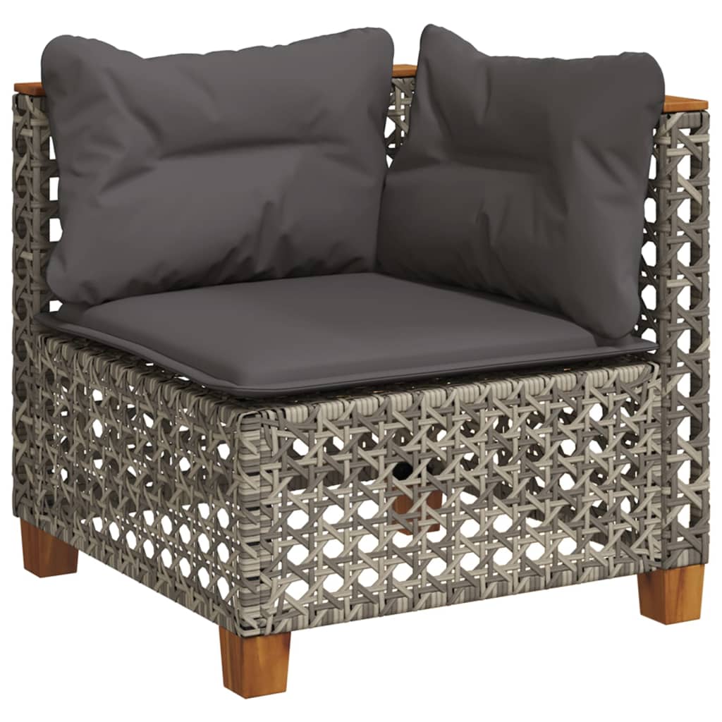 Grey poly rattan outdoor lounge chair with cushions, perfect for garden furniture and patio relaxation.