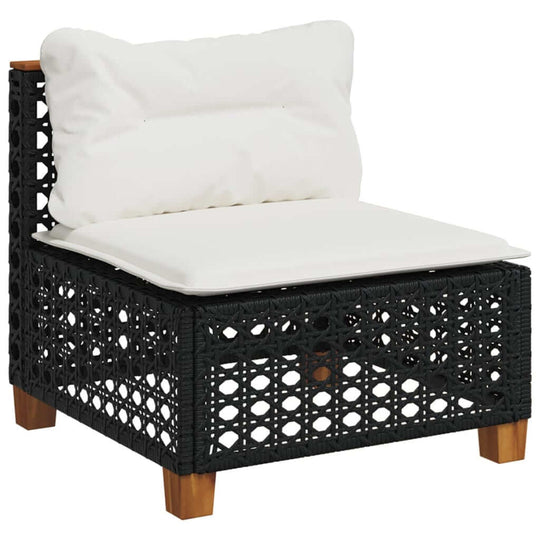 5 Piece Garden Sofa Set single chair with white cushion, black poly rattan, perfect for outdoor lounge and seating.