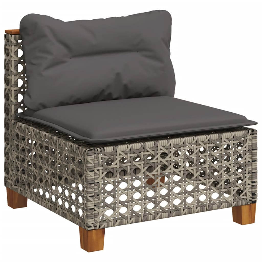 Comfortable grey poly rattan lounge chair with cushion, perfect for outdoor furniture, garden or patio use.