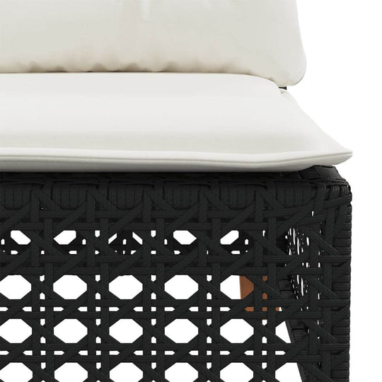 Close-up of a black poly rattan cushion on a garden sofa set, showcasing durable outdoor furniture design.