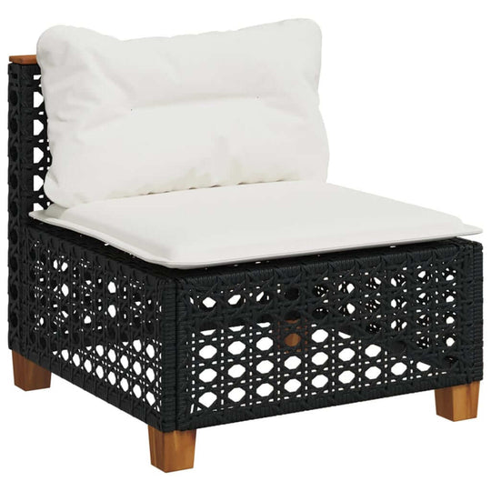 Comfortable black poly rattan lounge chair with white cushion, perfect for outdoor furniture and garden settings.