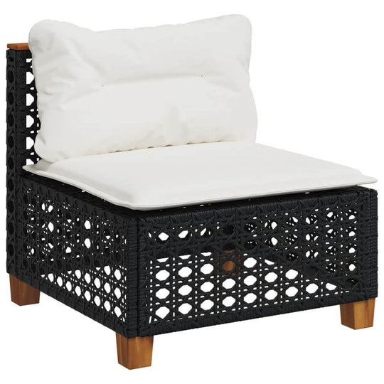 8-piece black poly rattan garden sofa set chair with white cushion for outdoor lounging and relaxation.