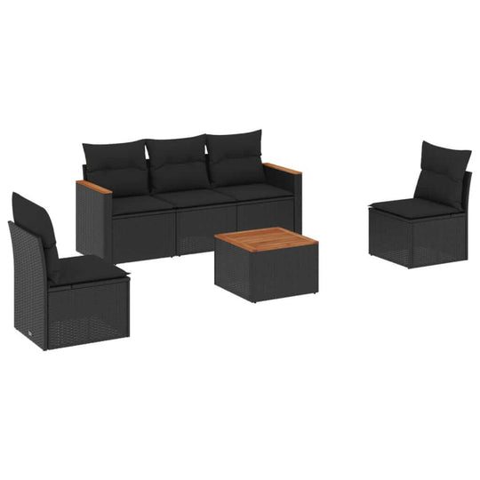 6 Piece Garden Sofa Set with Cushions Poly Rattan in modern design, featuring comfortable seating and a central table.