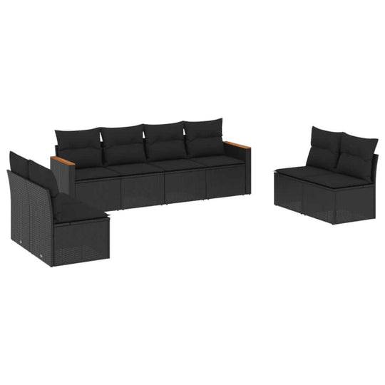 8 Piece Garden Sofa Set with Cushions Poly Rattan in black, perfect for outdoor relaxation and gatherings.