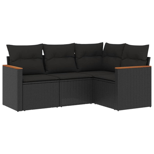 4 Piece Garden Sofa Set with Cushions Poly Rattan in black with comfortable cushions and stylish design for outdoor spaces.