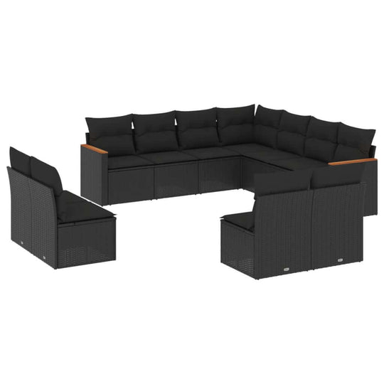 11 Piece Garden Sofa Set with Cushions Poly Rattan in black, perfect for outdoor relaxation and gatherings.