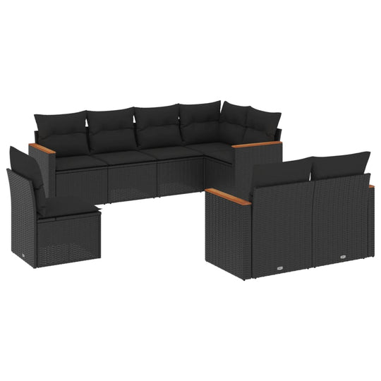 8 Piece Garden Sofa Set with Cushions Poly Rattan, stylish outdoor seating with comfortable cushions and durable material.
