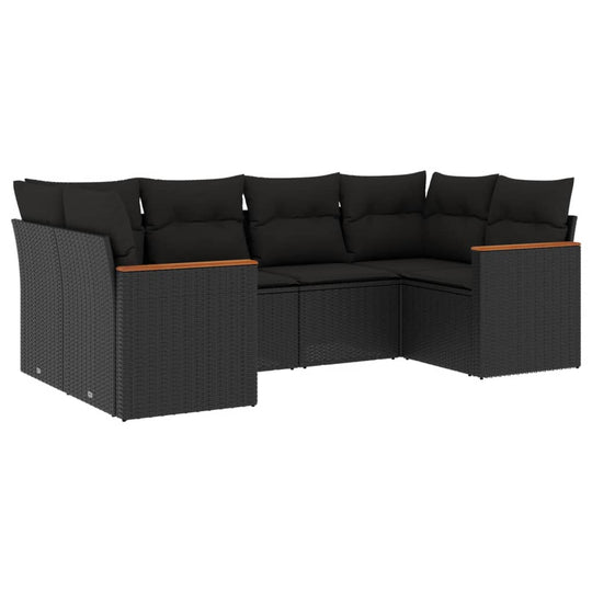 6 Piece Garden Sofa Set with Cushions Poly Rattan in black, perfect for outdoor relaxation and gatherings.