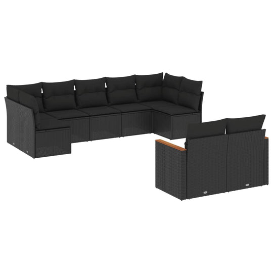 9 Piece Garden Sofa Set with Cushions Poly Rattan, stylish outdoor seating with durable PE rattan and comfortable cushions.