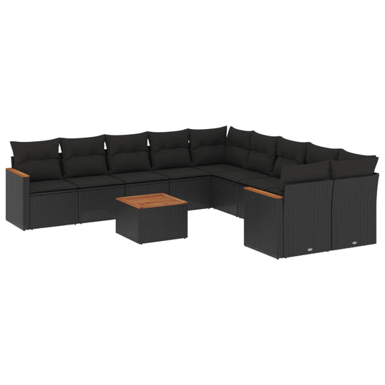 11 Piece Garden Sofa Set with Cushions Poly Rattan, featuring a modern design and comfortable seating for outdoor spaces.