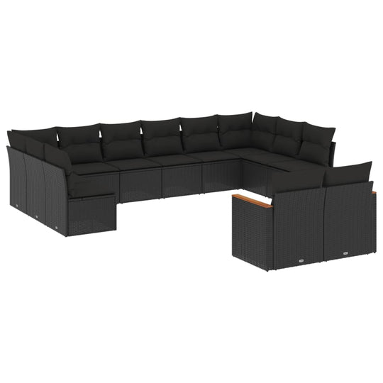 12 Piece Garden Sofa Set with Cushions Poly Rattan in black, perfect for outdoor relaxation and gatherings.