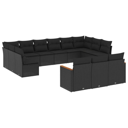 13 Piece Garden Sofa Set with Cushions Poly Rattan in stylish black, ideal for outdoor relaxation and gatherings.