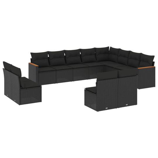 12 Piece Garden Sofa Set with Cushions Poly Rattan featuring a modern design in a sleek black color.