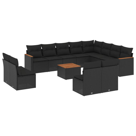 13 Piece Garden Sofa Set with Cushions Poly Rattan in a stylish black configuration, perfect for outdoor relaxation.