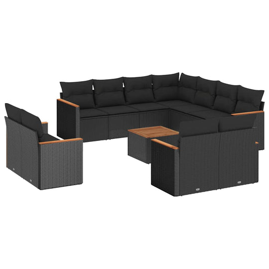 12 Piece Garden Sofa Set with Cushions Poly Rattan featuring comfortable seating and elegant design.