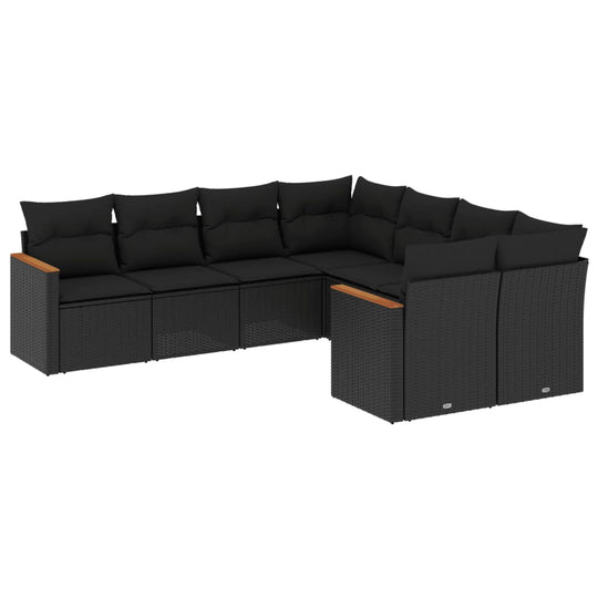 8 Piece Garden Sofa Set with Cushions  Poly Rattan in black, featuring comfortable cushions and elegant design for outdoor relaxation.