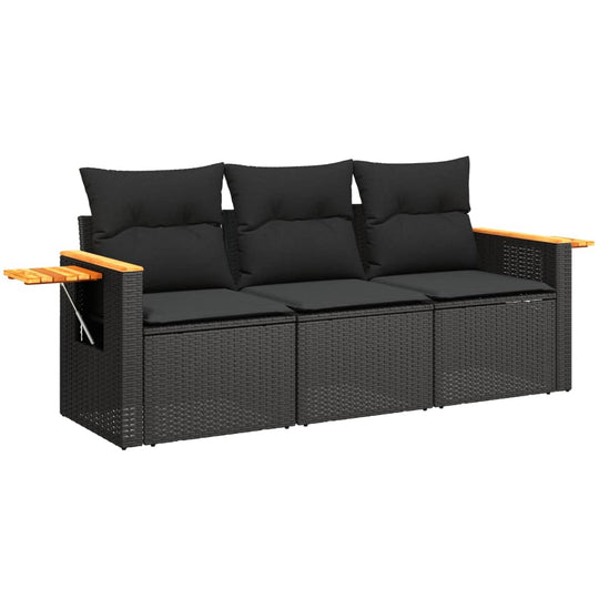 3 Piece Garden Sofa Set with Cushions Poly Rattan, featuring comfortable cushions and stylish design for outdoor use.