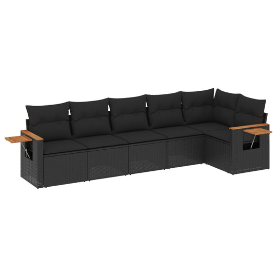 6 Piece Garden Sofa Set with Cushions Poly Rattan featuring a stylish black design and comfortable seating.