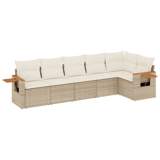 6 Piece Garden Sofa Set with Cushions Poly Rattan featuring a modern design and comfortable seating with wooden accents.